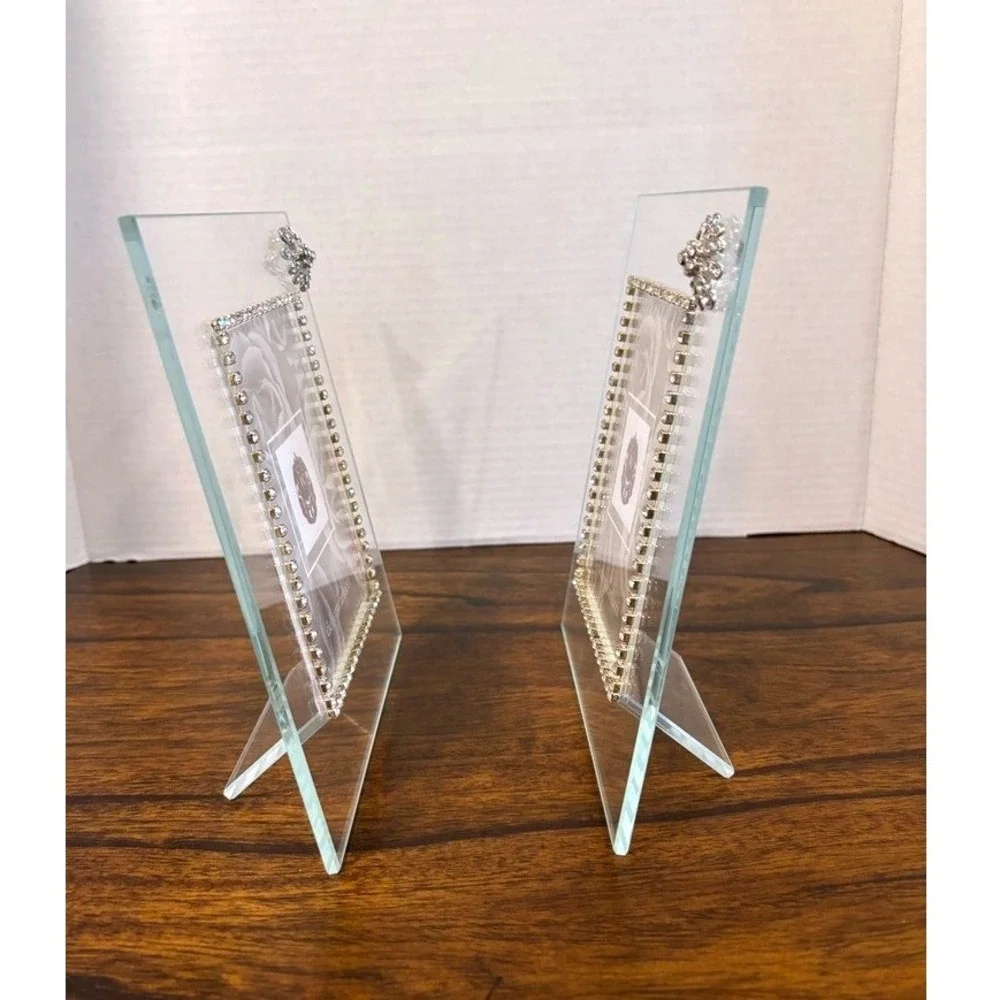 Set of 2 Crystal Flower Glass PhotoFrames 4x6 Keepsake Gift Special Occasion NEW